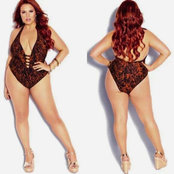 City Chic Other - Gidget 1 Piece Plunge Leopard Print Swimsuit by CCX for City Chic